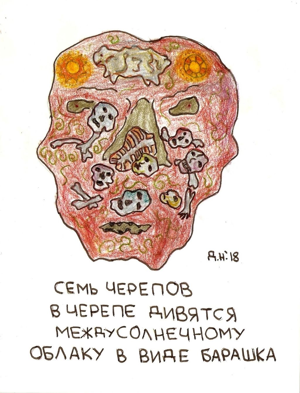 Композиции с образами, Семь черепов в черепе дивятся междусолнечному облаку в виде барашка — discours.io