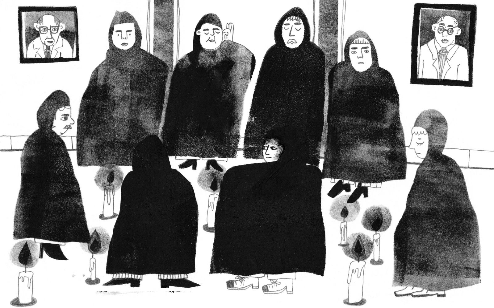 «Помещение освещалось огромным количеством свечей, которые горели в высоких готических подсвечниках и приобретали причудливые формы из-за плавящегося воска. На стенах висели портреты каких-то ученых мужей, а на огромных экранах демонстрировались виде «Помещение освещалось огромным количеством свечей, которые горели в высоких готических подсвечниках и приобретали причудливые формы из-за плавящегося воска. На стенах висели портреты каких-то ученых мужей, а на огромных экранах демонстрировались виде