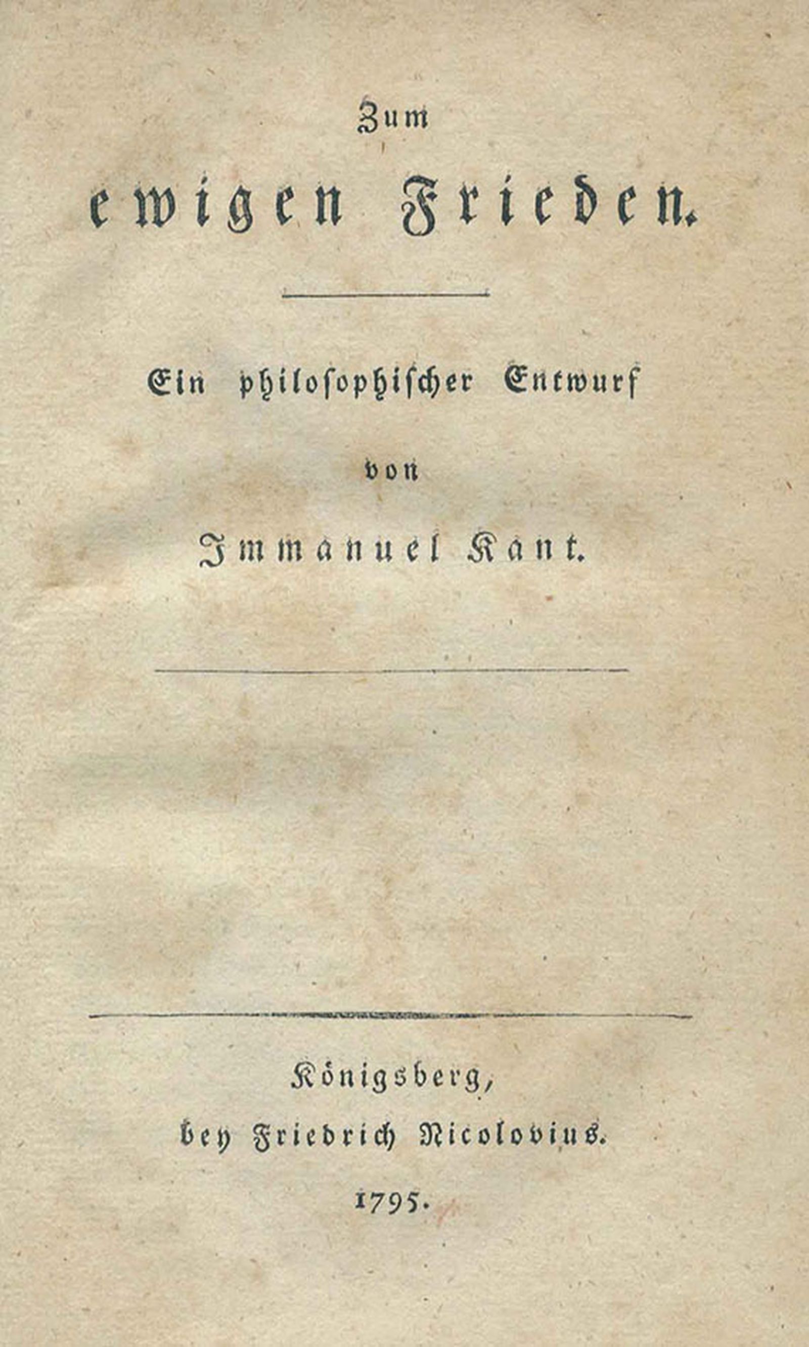 Первое издание трактата Иммануила Канта «К вечному миру», 1795