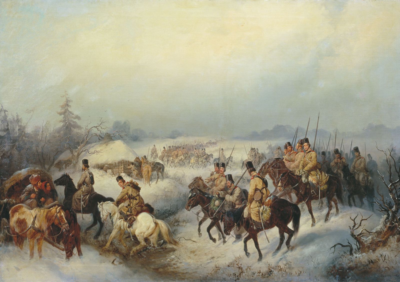 «Казаки на марше» / Художник: К. Н. Филиппов, 1851.