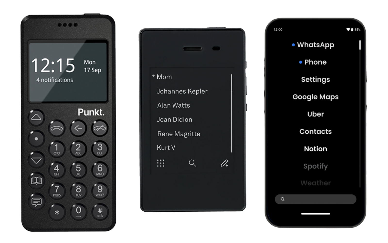 Punkt, Light Phone ll и обычный iPhone с приложением для «отупления»