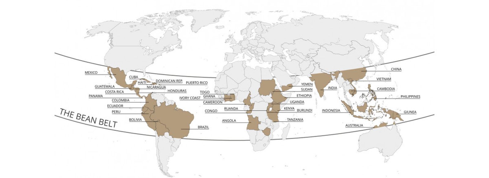 Карта производителей кофе — кофейный пояс включает в себя одни из самых бедных стран мира