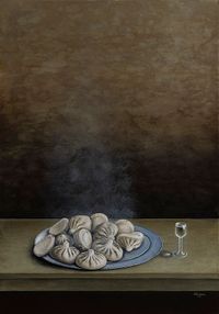 Хинкали, копченый сулугуни и саперави. Живописная Грузия в натюрмортах с национальной едой, «Хевсурские хинкали». 2022 — миниатюра
