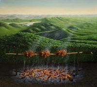 Хинкали, копченый сулугуни и саперави. Живописная Грузия в натюрмортах с национальной едой, «Май. Имерети». 2023 — миниатюра