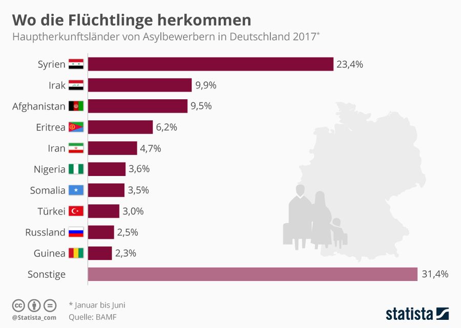 Откуда приезжали беженцы в первой половине 2017 года по данным Федерального ведомства по делам миграции и беженцев Германии