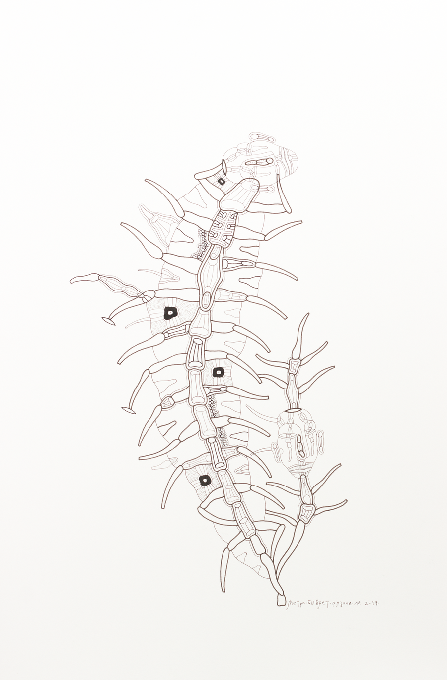 «Метро бывает разное», 2018, бумага, чернила, 57,5х38