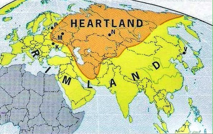 По Маккиндеру, Хартленд находится на центральной и северо-восточной части азиатского континента, в целом совпадающей с западными и азиатскими владениями Российской империи и Советского Союза и восточной частью Европы